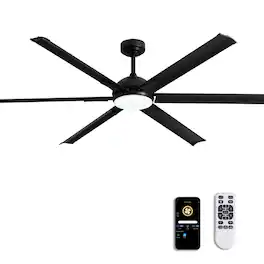 Siljoy - 72 Inch Industrial Ceiling Fan with Integrated LED Light and Remote for Patio Kitchen Garage and Warehouse - Black
