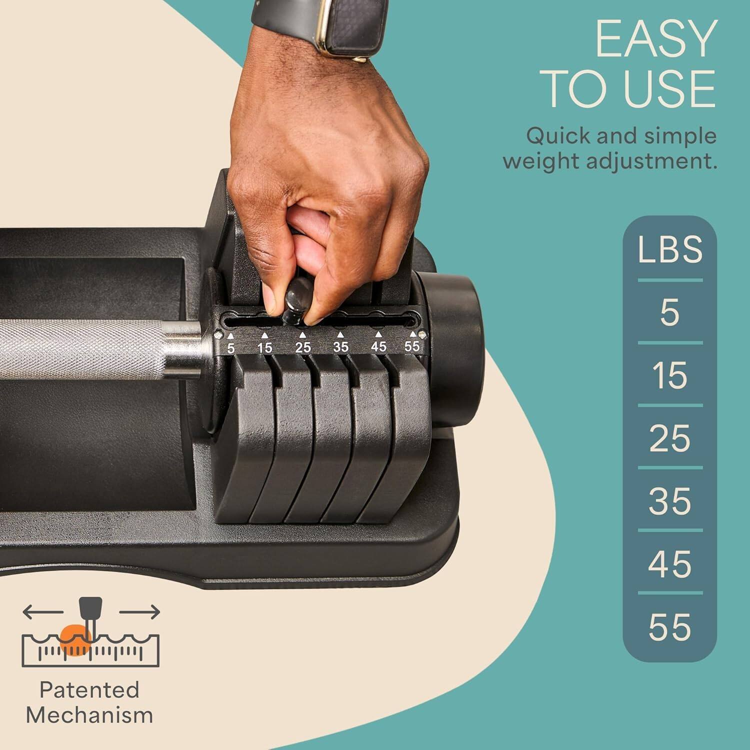 LifePro PowerFlow X Adjustable Dumbbell Single 55lb Weight with Quick ...