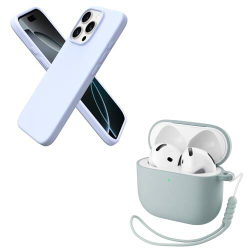 Front. Ornarto - ORNARTO Bundle for iPhone 16 Pro Case 6.3" in Baby Blue and for AirPods 4 Case 2024 in Mint Green - Baby Blue + Mint Green.