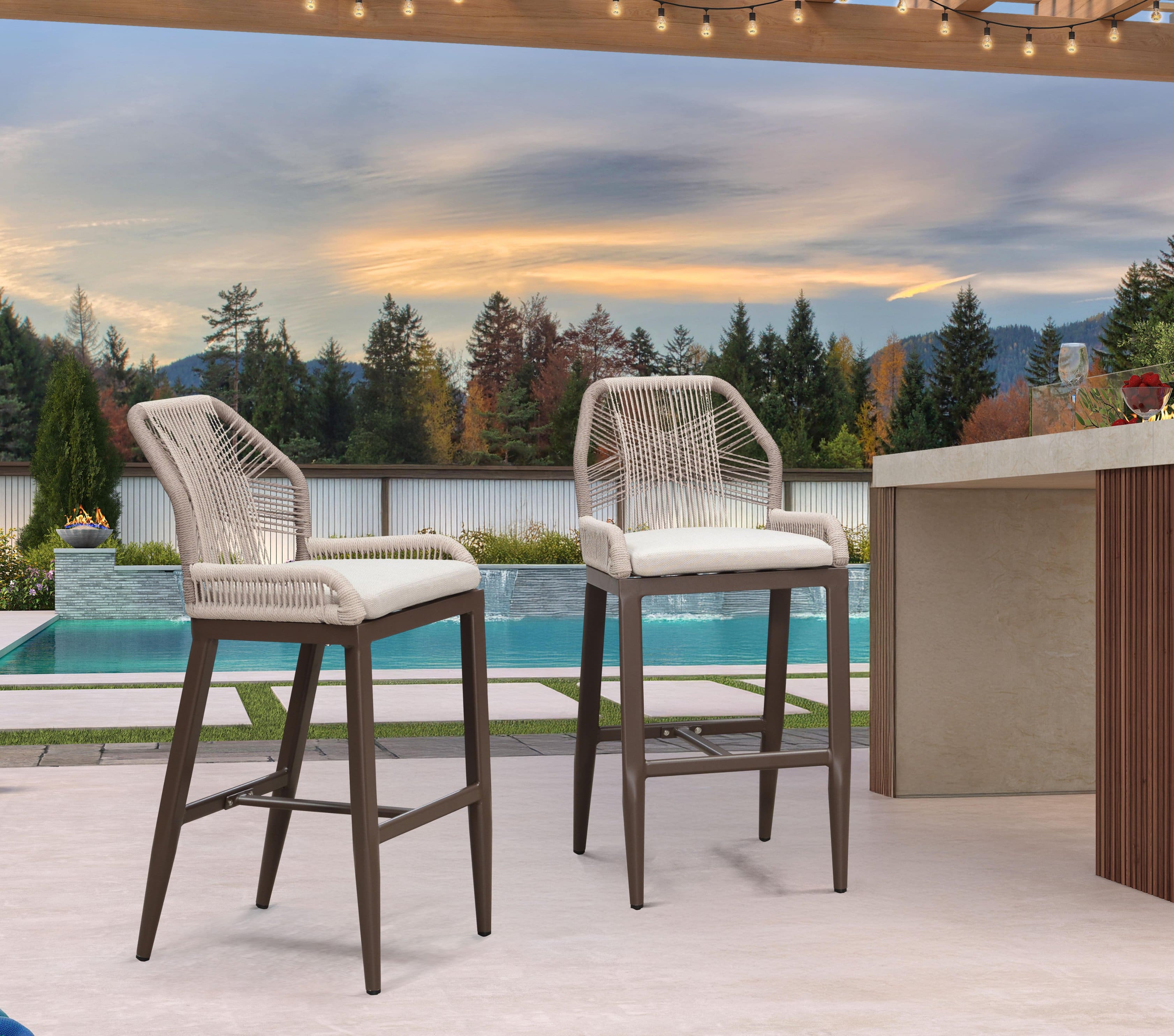 PURPLE LEAF - Patio Outdoor Bar Stool Bar Height Set of 2 Rattan Chair with Back Modern Aluminum Woven Barstools for Garden Indoor - Coffee-Bar Stool