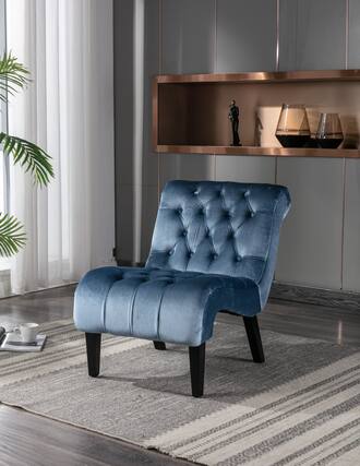 Front. Trinkets Crazed - Velvet Accent Lounge Chair for Living Room, Modern Leisure Chair with Tufted Backrest, Indoor Armless Side Chair - Light Blue.