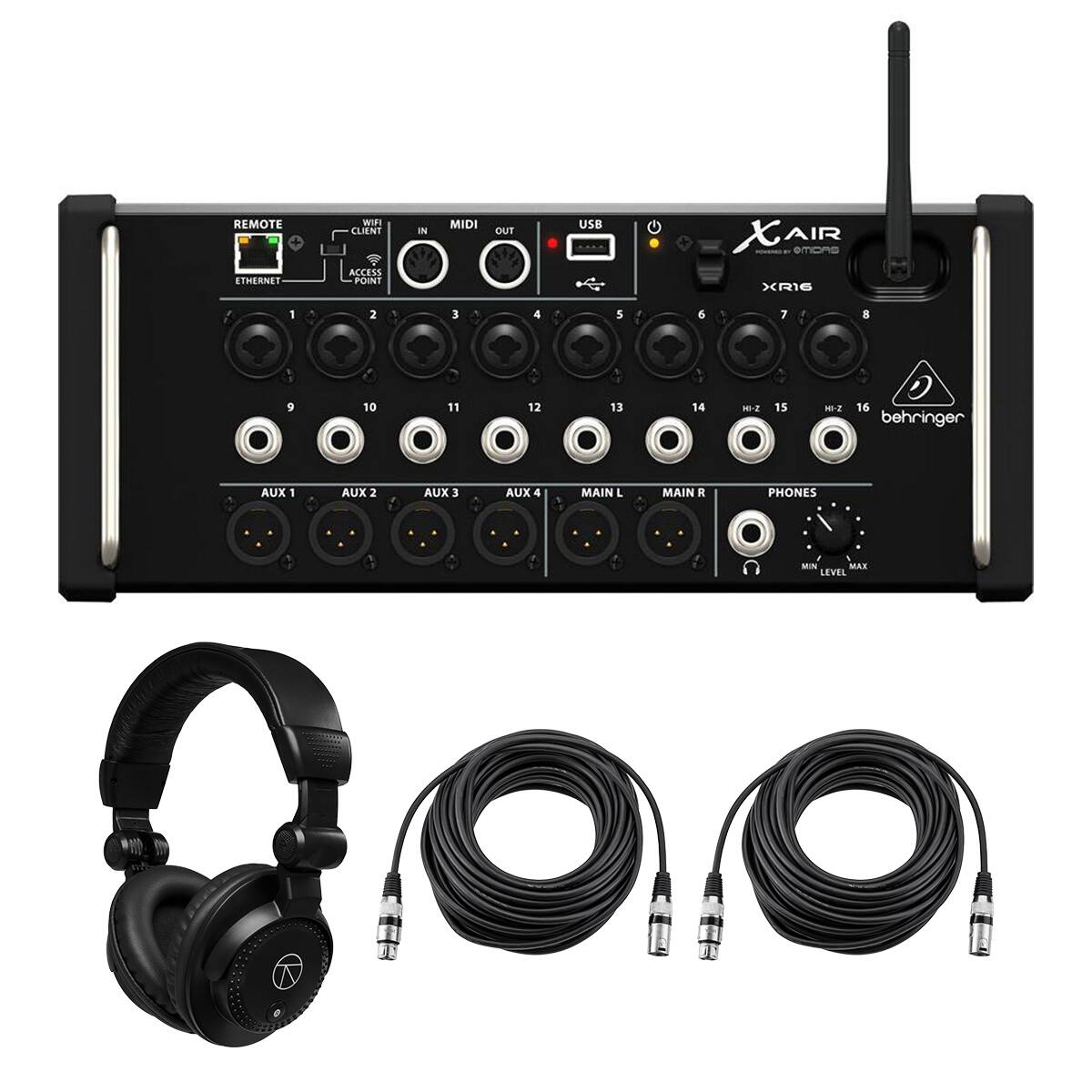 REMOTE ETHERNET WIFI CLIENT ACCESS POINT IN MIDI DUT USB x AIR Smons XRI6 1 2 3 4 5 6 7 8 9 10 11 12 13 14 2-0 15 100 16 behringer AUX 1 AUX 2 AUX 3 AUX 4 MAIN L MAIN R PHONES MI MAR LEVEL