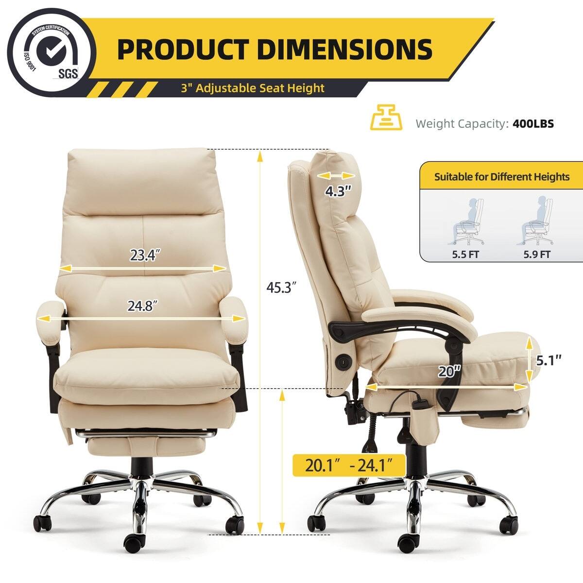 ON NTC 8 PRODUCT DIMENSIONS 1006 SGS 3" Adjustable Seat Height Weight Capacity: 400LBS 4.3" Suitable for Different Heights 23.4" 5.5 FT 5.9 FT 24.8" 45.3" 20" 5.1" 20.1" - 24.1"