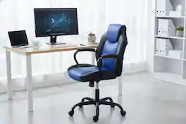 Forest'nSky - Black Gaming Office Chair, Faux Leather with Plush Padded Seat, Comfortable Armrests, Swivel Casters, Desk Chair - Blue