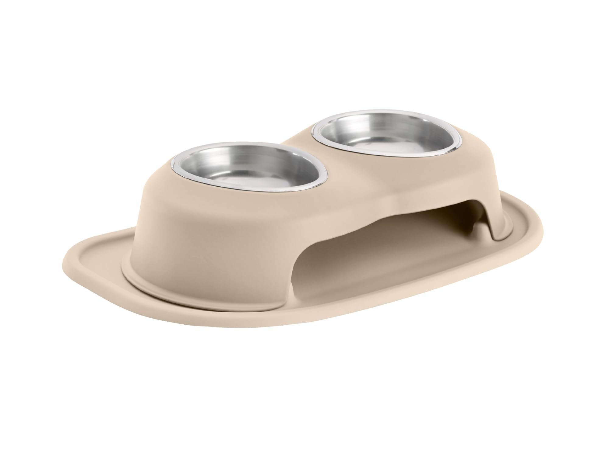 WeatherTech - Double High Pet Feeding System | Elevated Pet Bowls - 4 " High 16oz (2 Cup) Stainless Steel Bowls - Tan
