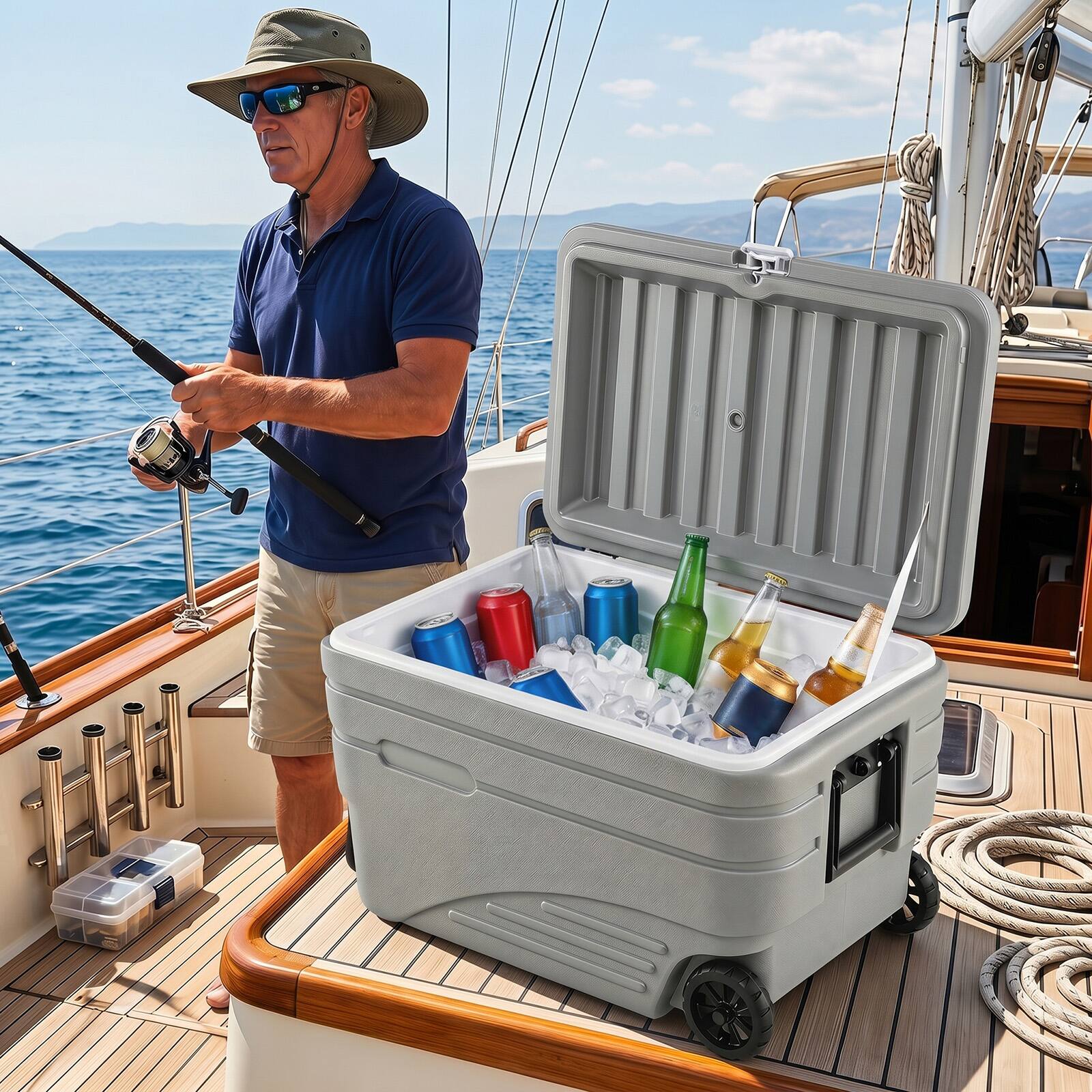 Alt View 1. Costway - Costway 84QT Portable Wheeled Ice Cooler with Foldable Pull & Carry Handles for Camping - Gray.