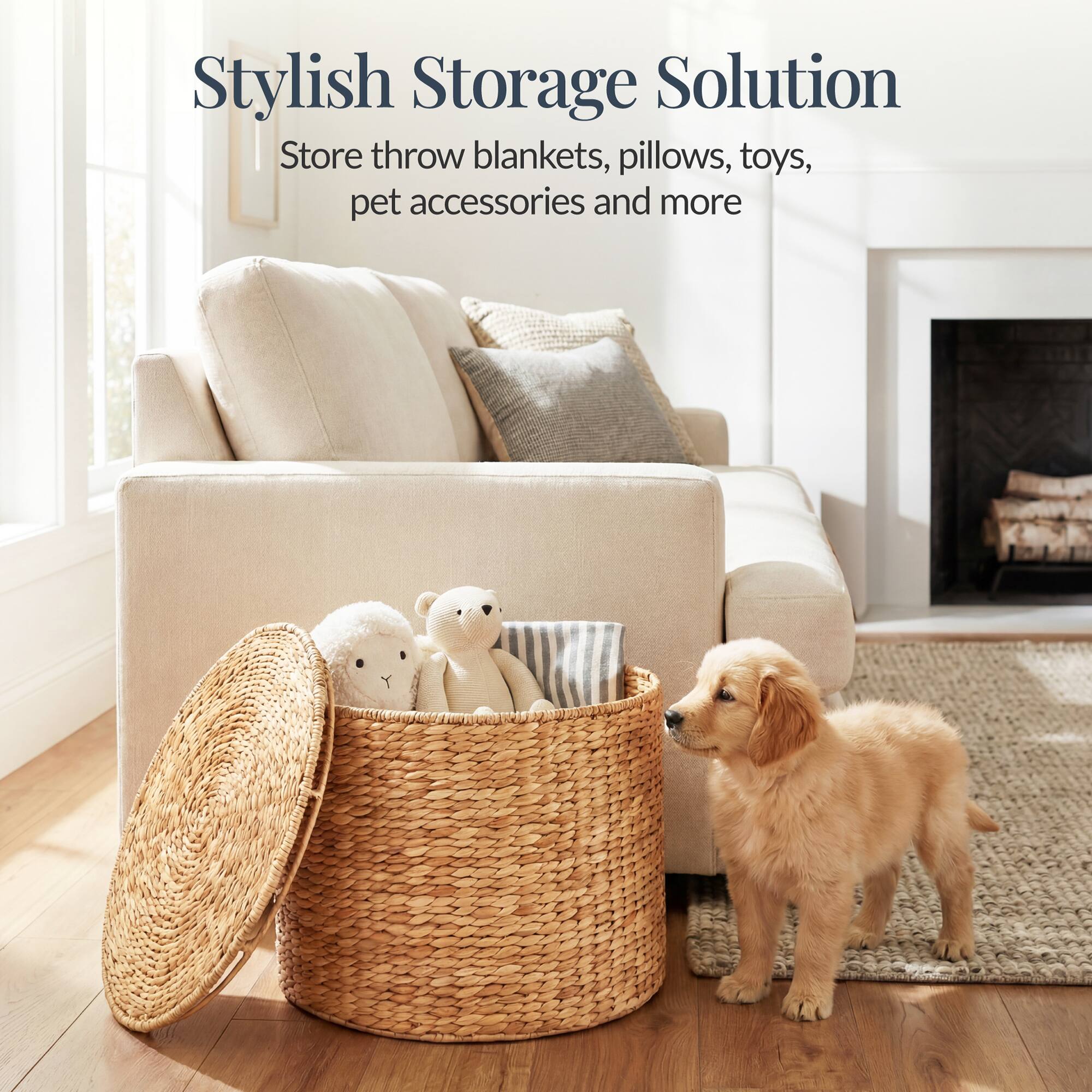 Stylish Storage Solution  
Store throw blankets, pillows, toys, pet accessories and more