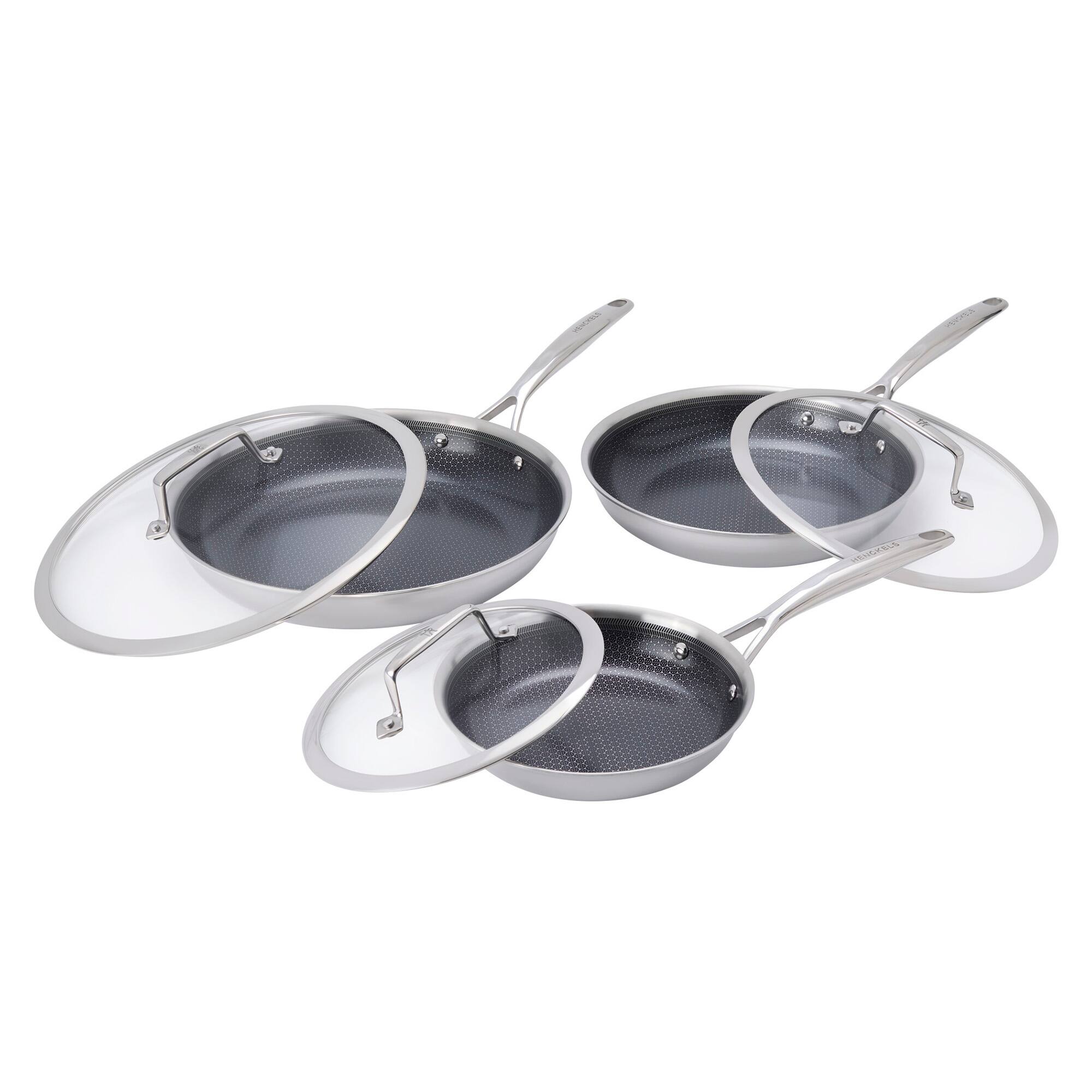Alt View 4. Henckels - Henckels Paradigm Ceramic 6-pc Stainless Steel Dual Performance Fry Pan Set - Stainless Steel.