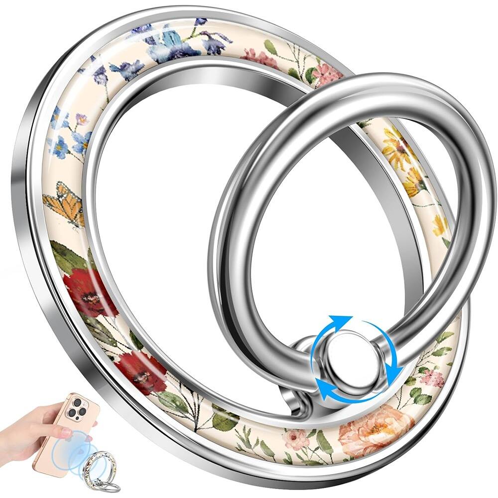 Front. PARKER SLATER - MagSafe Phone Ring Holder with Magnetic Grip – Vintage Flower Design - Vintage Flower.