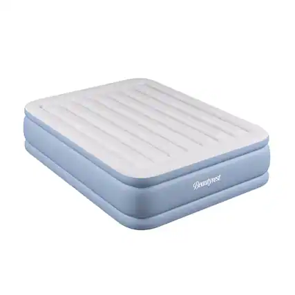 Front. Beautyrest - 16" Hi Loft Air Mattress, Raised Inflatable Blow-Up Bed, Powerful Pump, Adjustable - Light Blue.