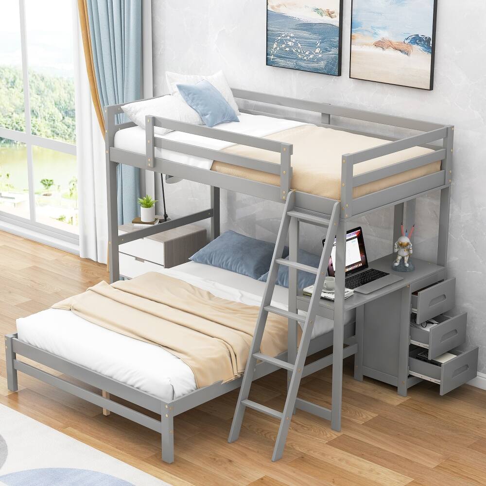 Angle. Loheer - Loheer Twin Over Full Bunk Bed with Desk and Drawers Grey - Grey.