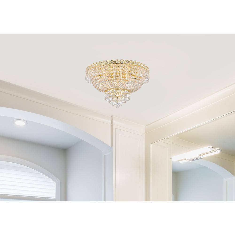 Left. Elegant Lighting - Century 9 light Gold Flush Mount Clear Royal Cut Crystal - Gold.