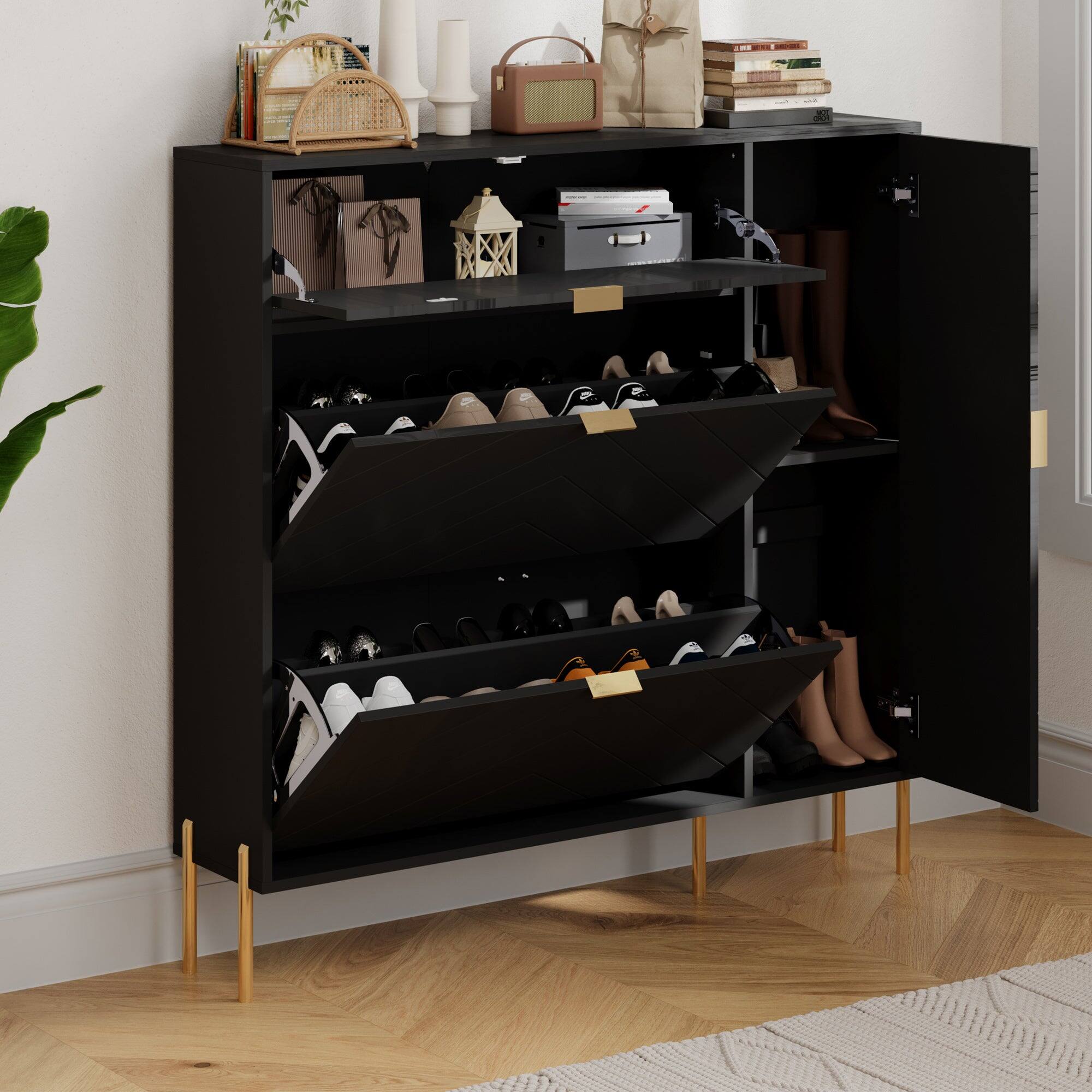 Alt View 5. Boyel Living - 49.21 in. H Wood Shoe Storage Cabinet with Flip-Up Drawers and Adjustable Shelf - Black.