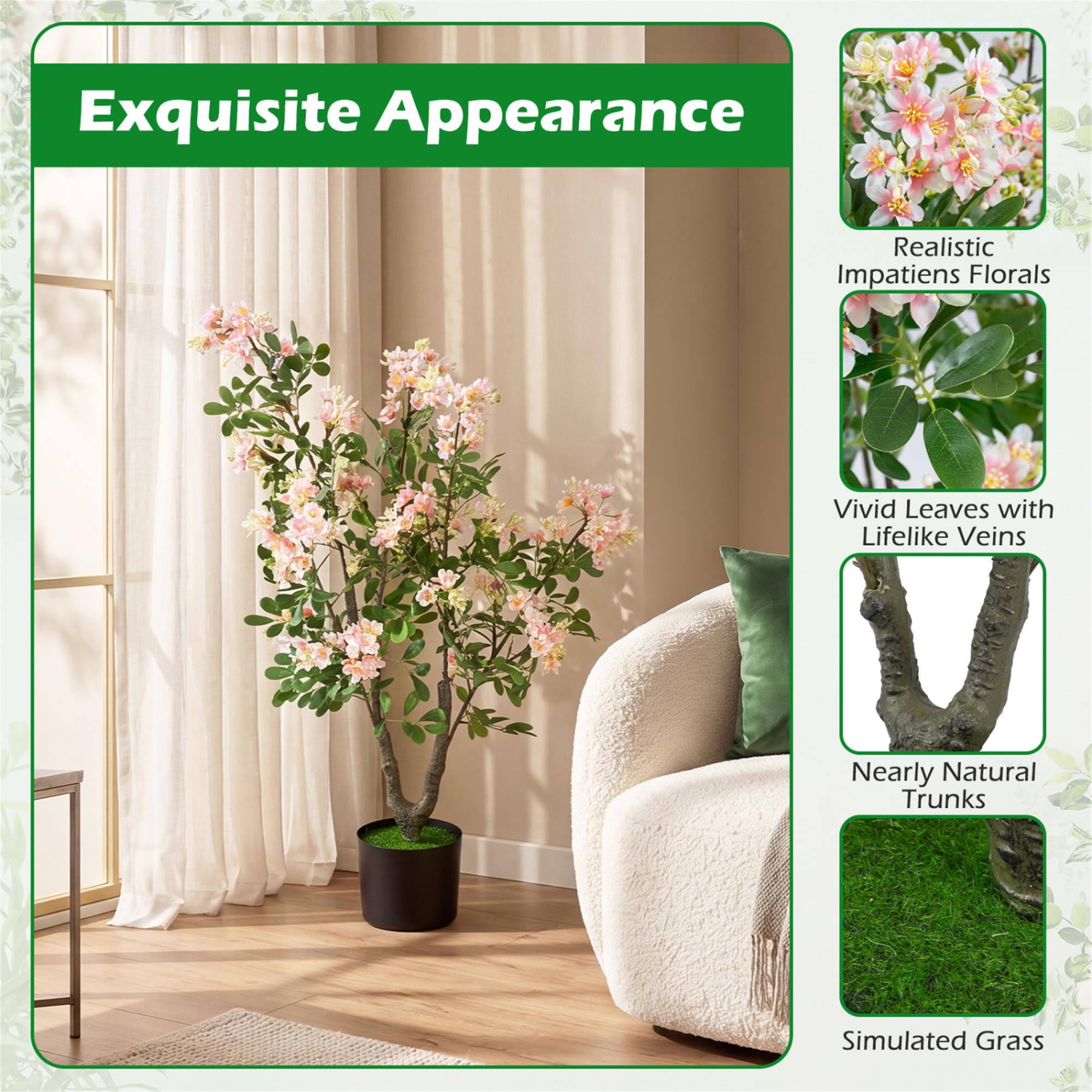 Exquisite Appearance

- Realistic Impatiens Florals
- Vivid Leaves with Lifelike Veins
- Nearly Natural Trunks
- Simulated Grass