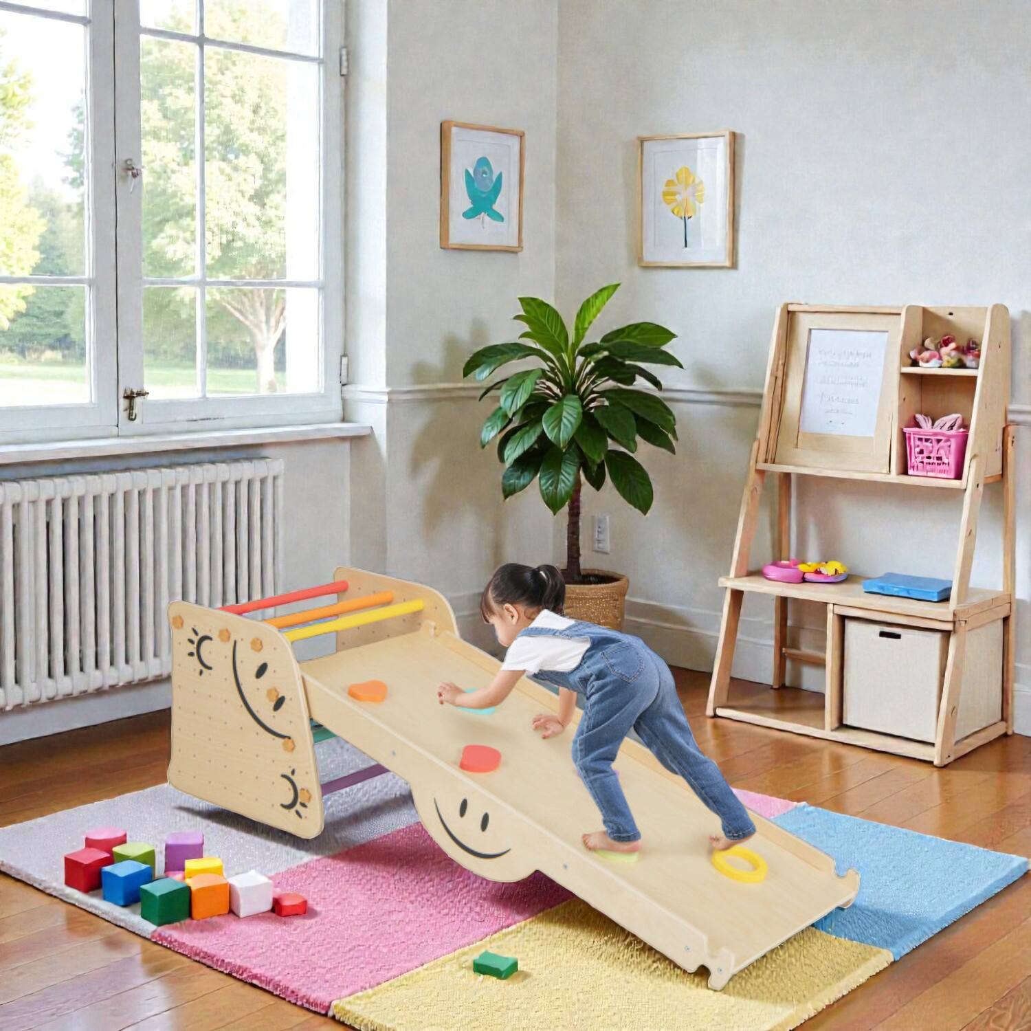 Front. BreeBe - Wooden Triangle Climber Play Set with Reversible Ramp - Multicolor.