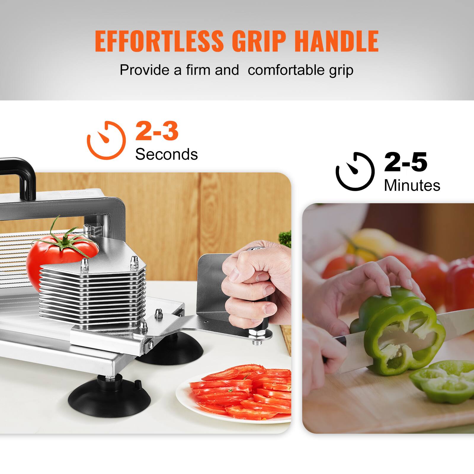 EFFORTLESS GRIP HANDLE  
Provide a firm and comfortable grip  

2-3 Seconds  

2-5 Minutes