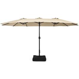 Gymax - 15FT Outdoor Double-Sided Twin Patio Umbrella Sun Shade Crank Market Base - Beige