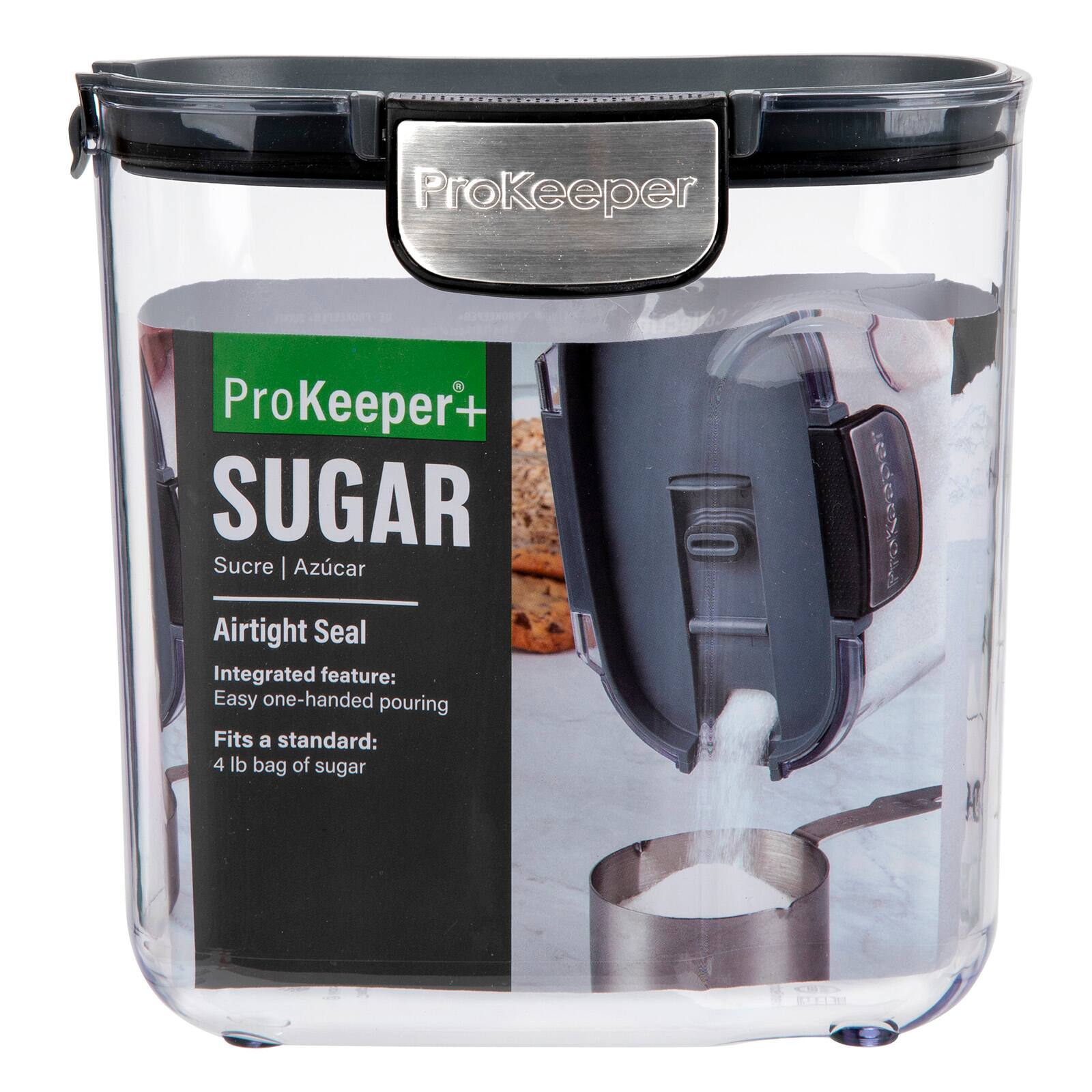 ProKeeper ProKeeper+ SUGAR Sucre | Azúcar  
Airtight Seal  
Integrated feature: Easy one-handed pouring  
Fits a standard: 4 lb bag of sugar