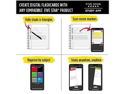 CREATE DIGITAL FLASHCARDS WITH ANY COMPATIBLE FIVE STAR PRODUCT

FIVE STAR® STUDY APP

- Fully shade in triangles
- Scan corner markers
- Organize by subject
- Study anywhere, anytime