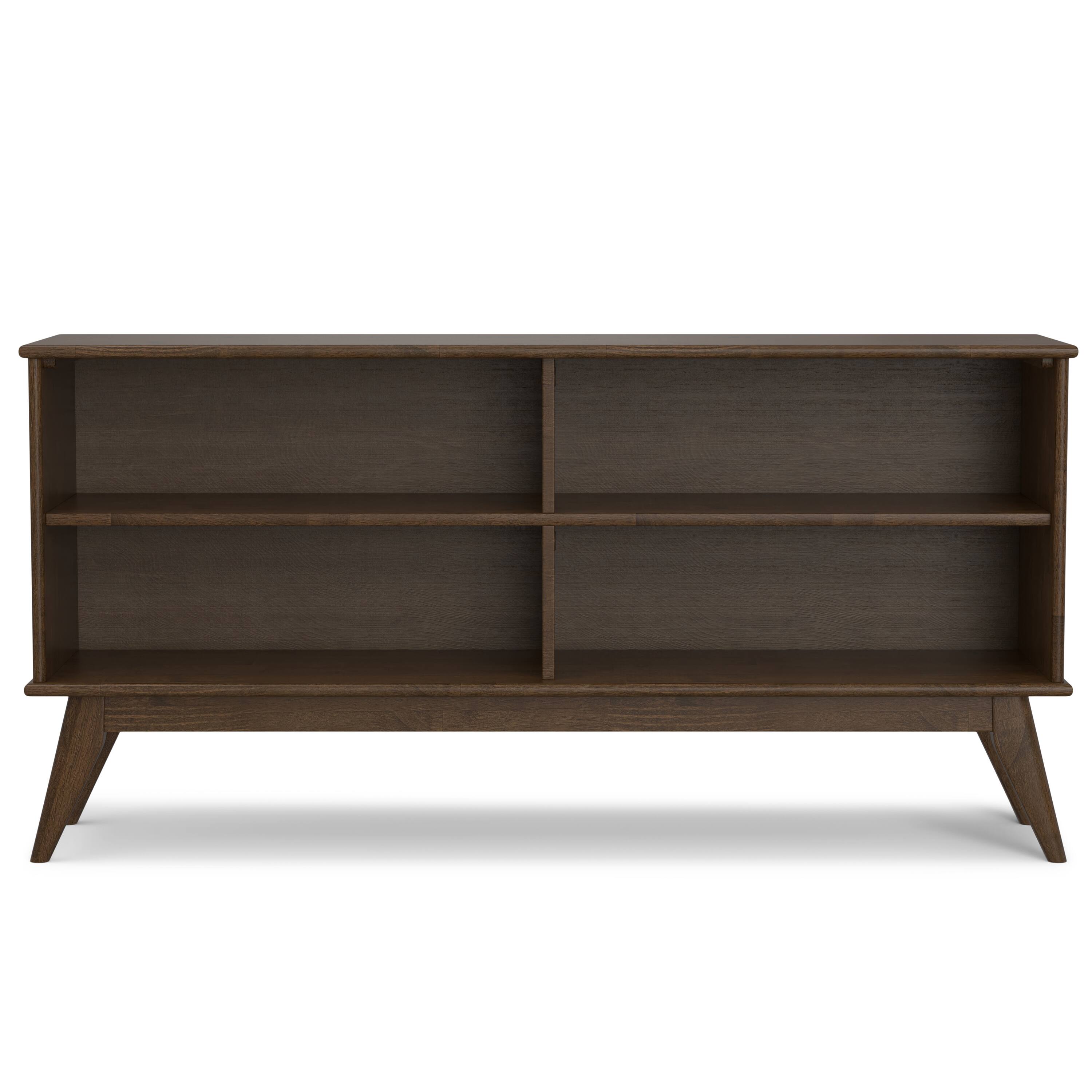 Left. Simpli Home - Draper 30 inch Tall Solid Wood Mid Century Low Bookcase in Walnut Brown - Walnut Brown.