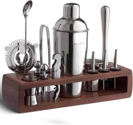 Zulay Kitchen - 21-Piece Cocktail Shaker Set with Stand by Modern Mixology - Silver