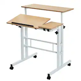Vecelo - Standing Desk Adjustable Height, Mobile Stand Up Desks with Wheels Small Computer Desk Rolling Desk, Home Office Desks - Natural wood