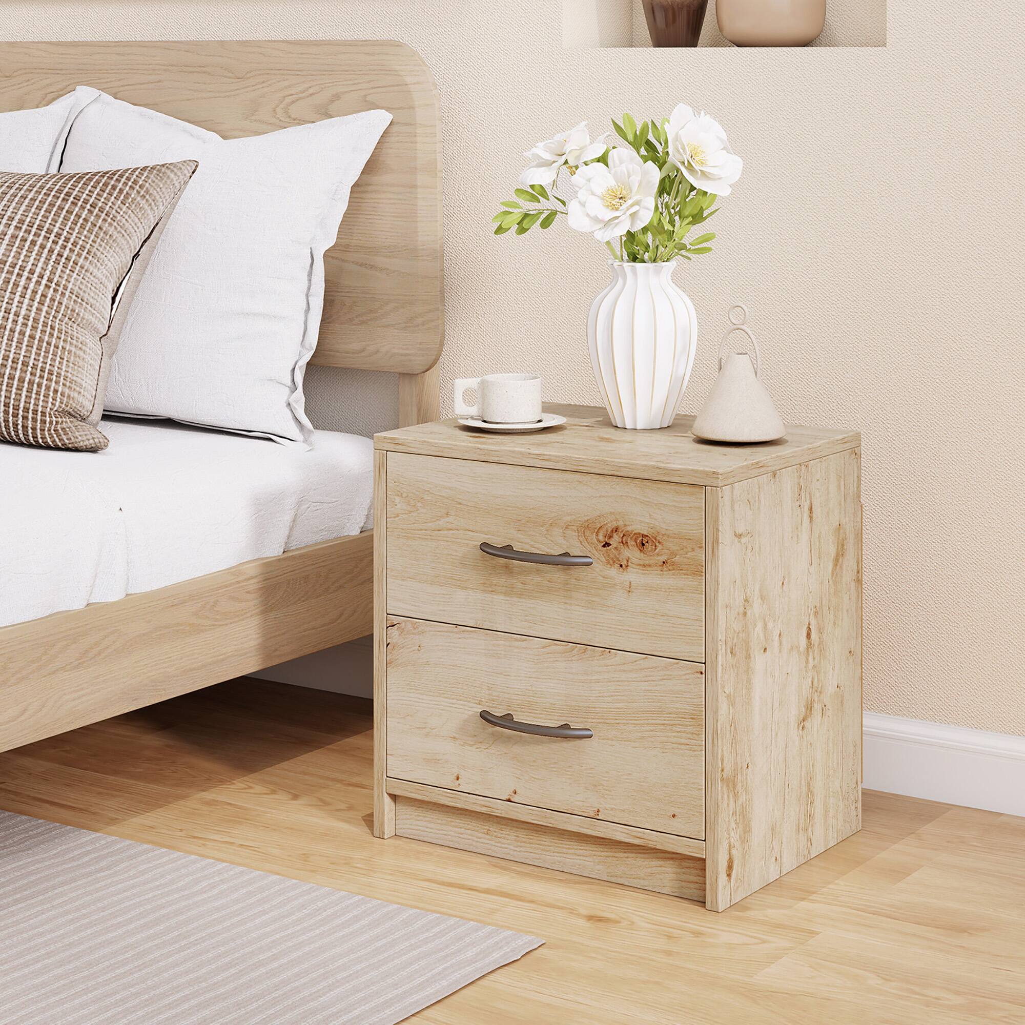 Alt View 3. Gymax - Gymax 2PCS 2-Drawer Nightstand Modern Bedside Table w/ Storage for Living Room Bedroom Oak - Oak.