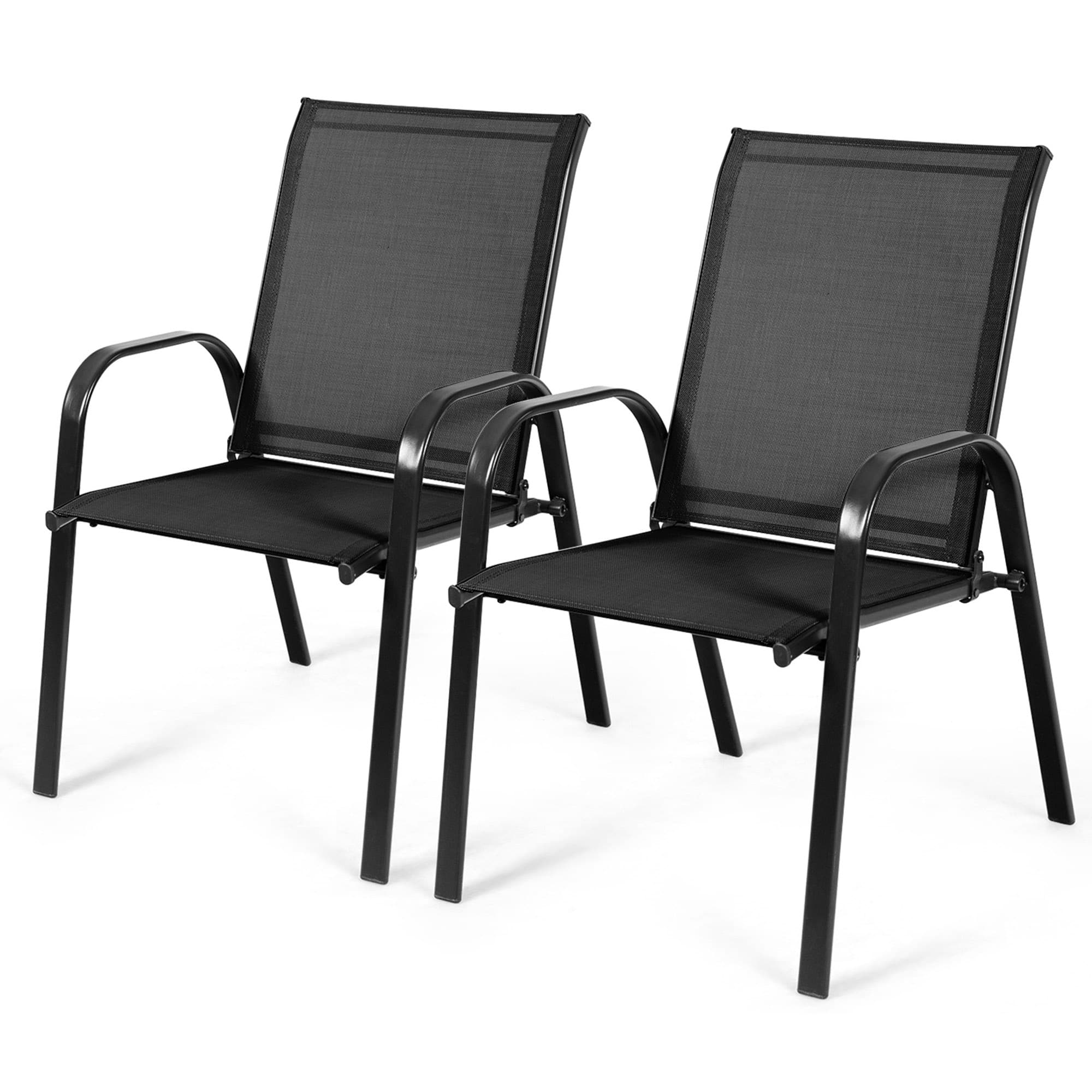 Gymax - Set of 2 Patio Chairs Dining Chairs w/ Steel Frame Yard Outdoor - Black