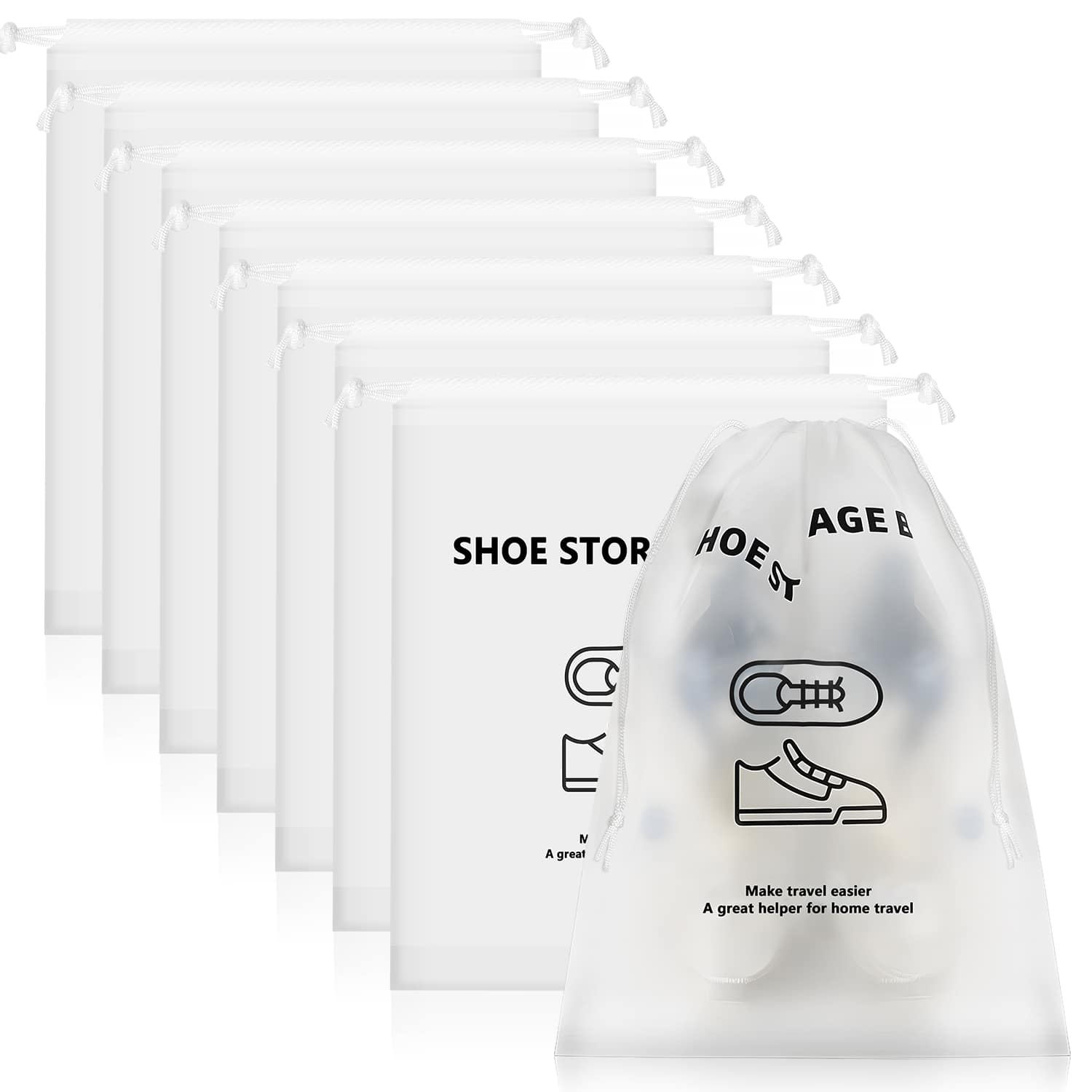 Fosmon - 8x Packing Cubes Shoe Bags for Travel, Travel Shoe Bags for Packing in Suitcase, Travel Shoe Bags for Storage, Shoe Bag - White