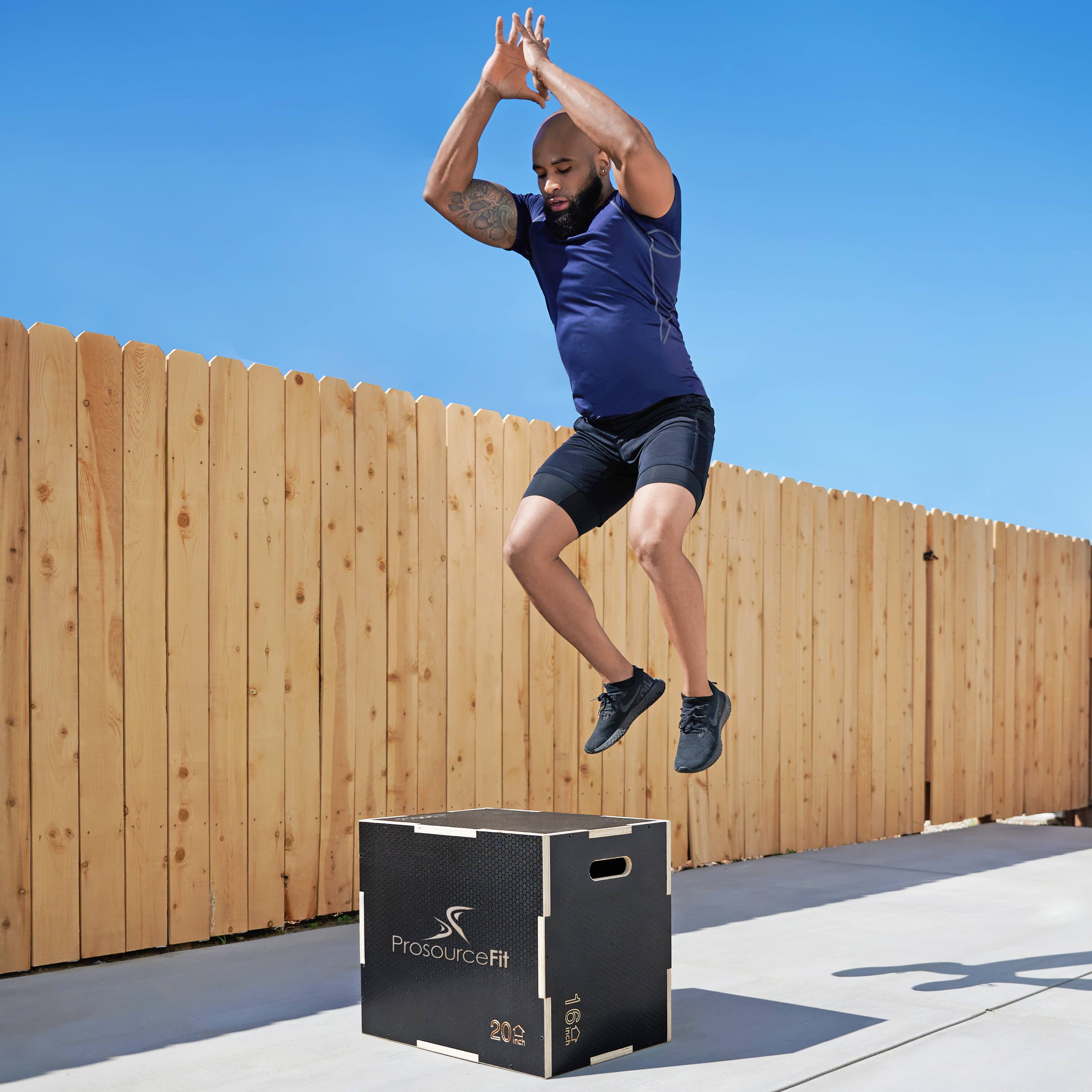 Alt View 2. ProsourceFit - ProsourceFit 3-in-1 Wood Power Grip Plyometric Box, 24/16/20 - Black.