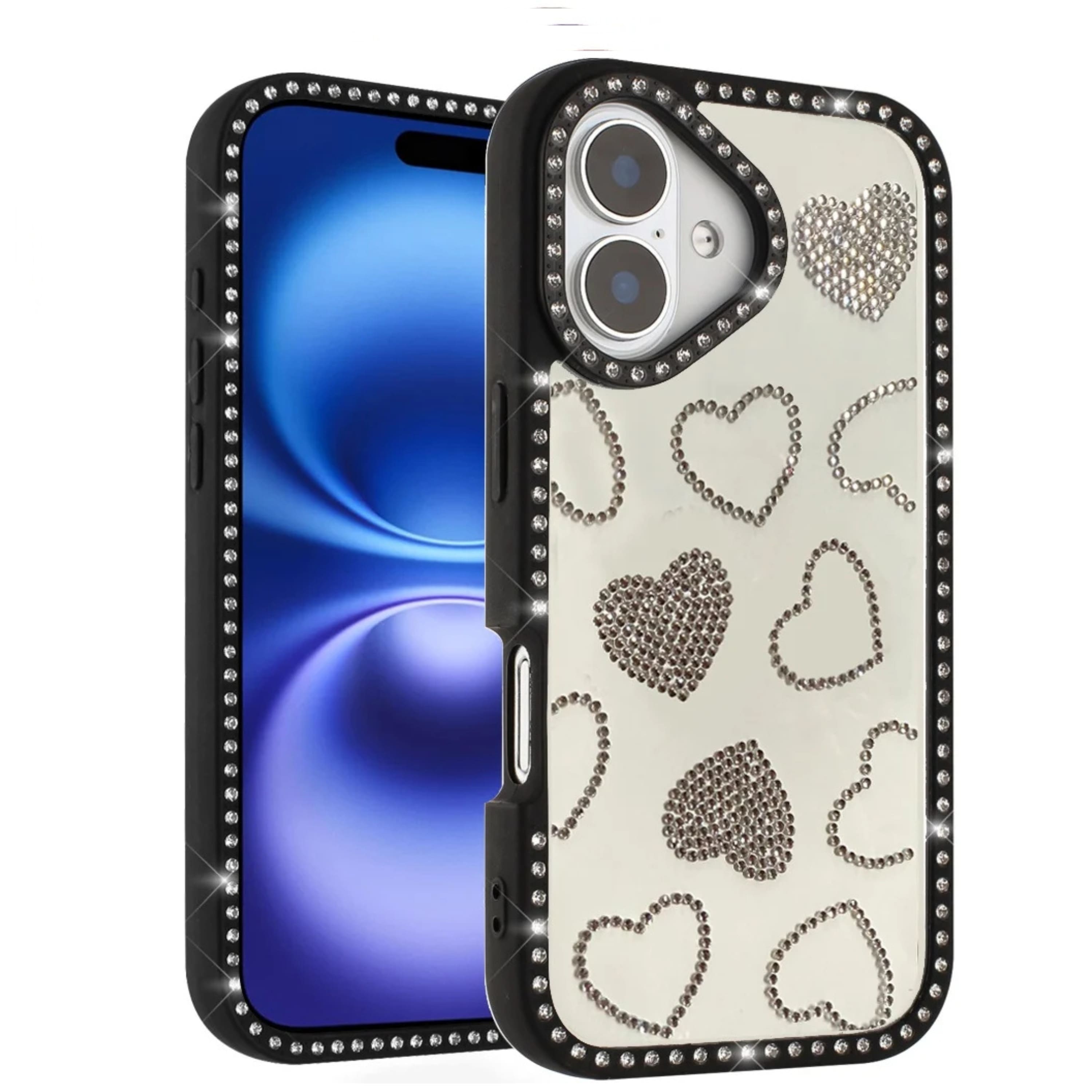 Kitcheniva - Crystal Heart Rhinestone Bling Protective Cover With Tempered Glass For iPhone 17 - Black price history on PriceWatchPro