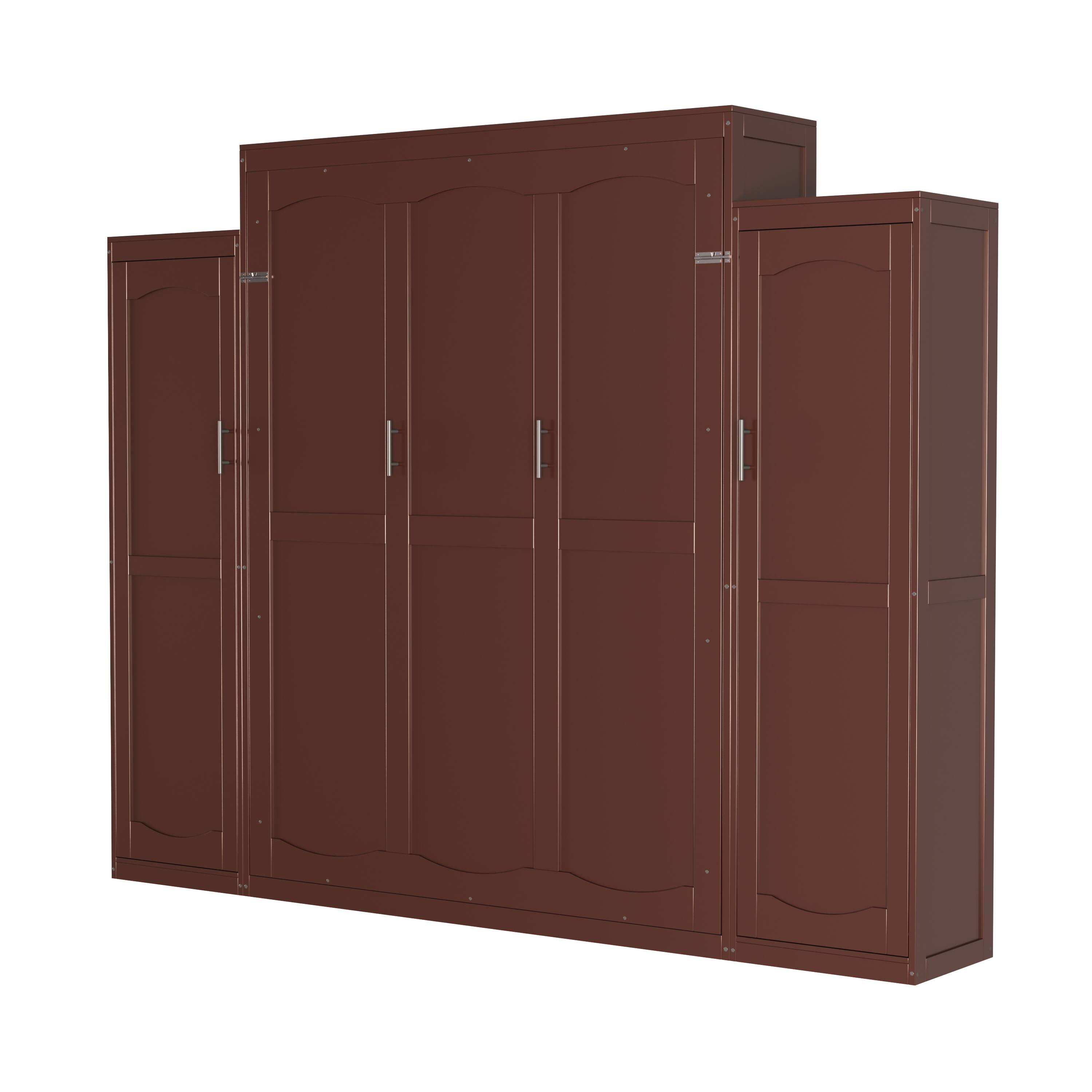 Alt View 8. Tiramisubest - Queen Size Murphy Bed with 2 Wardrobe and Storage Shelf, Multifunctional Foldable Platform Bedframe, Walnut - Walnut.