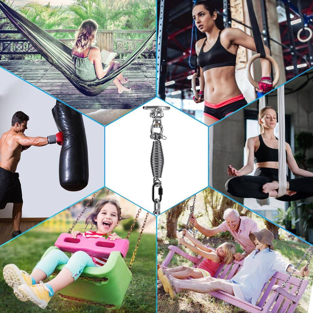 Left. JETRANSPORT - Hammock Chair Hanging Kit Stainless Steel Bearing Swing Hanger With Heavy Duty Spring And Chain Ceiling Mount - Bearing Swing Hanger With Chain & Straight S.