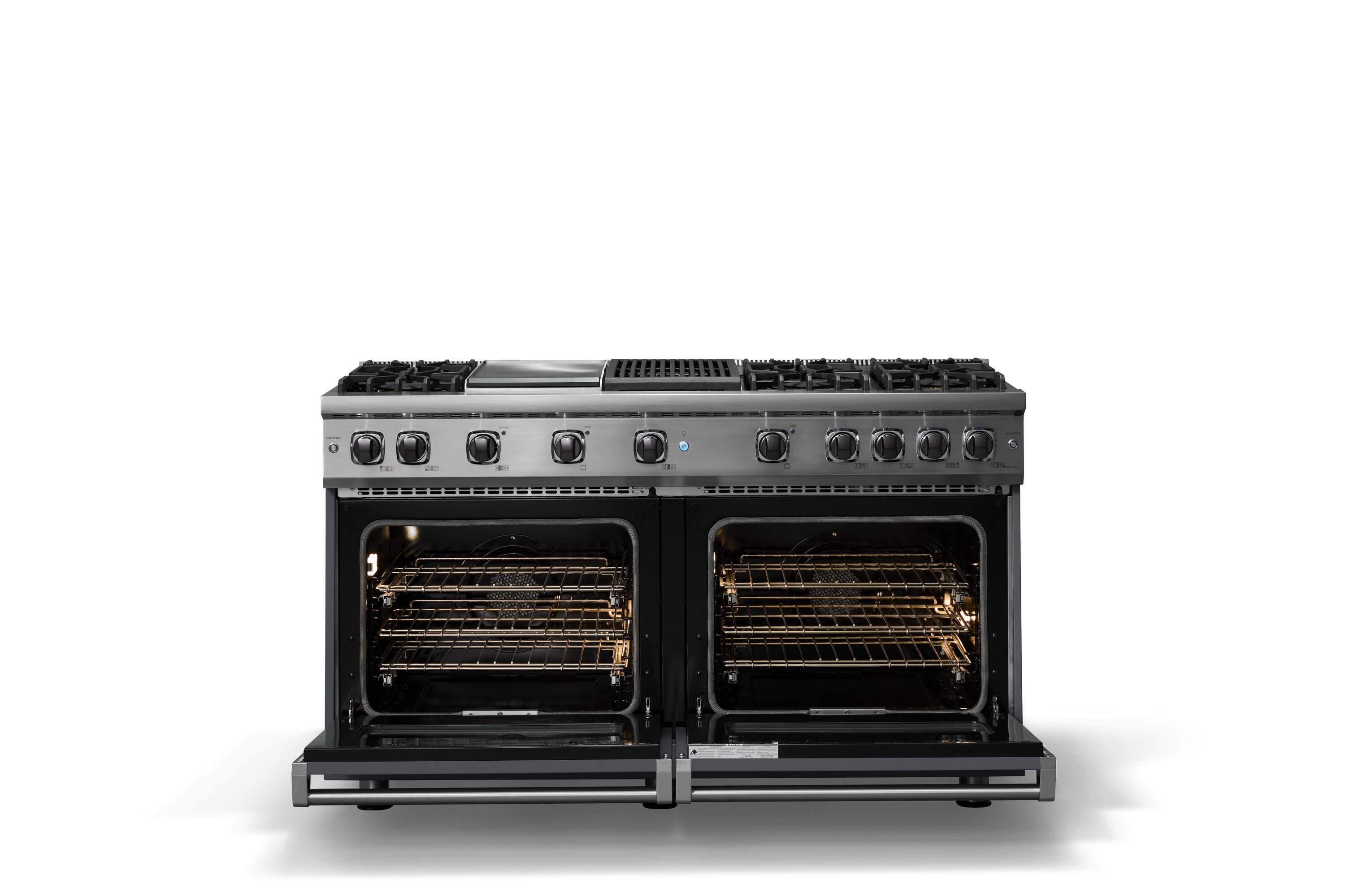 Alt View 3. Viking - 8.0 Cu. Ft. 60"W. Professional 5 Series Freestanding Double Oven Liquid Propane Gas Convection Range - Cast Black.