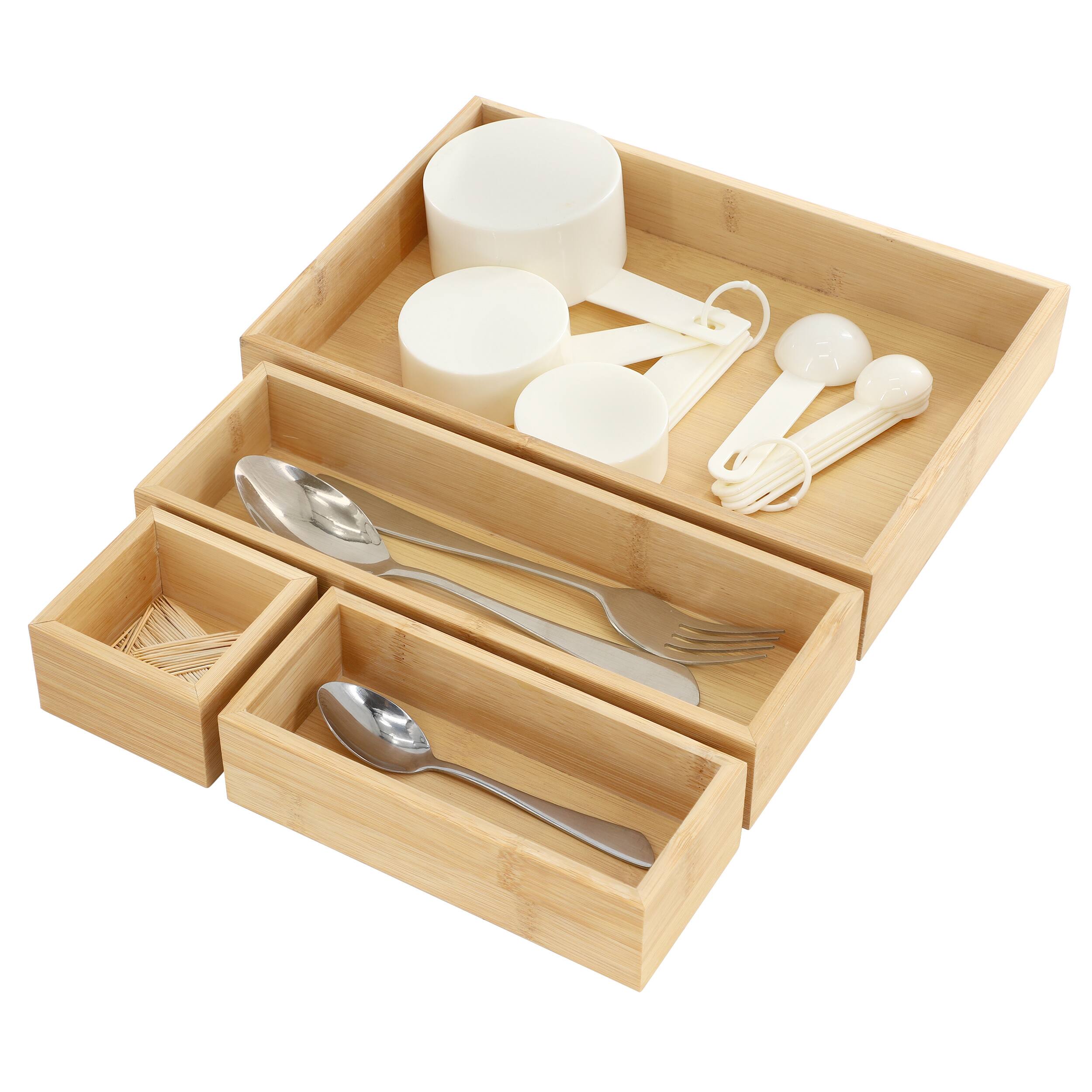 Angle. MegaChef - MegaChef 4 Piece Bamboo Storage and Organization Trays - Brown.