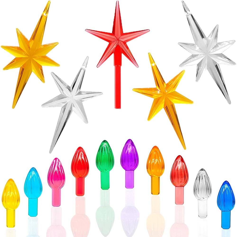 Front. Schertz - 117-Piece Ceramic Christmas Tree Replacement Lights & 5 Star Toppers - Mixed Colors.