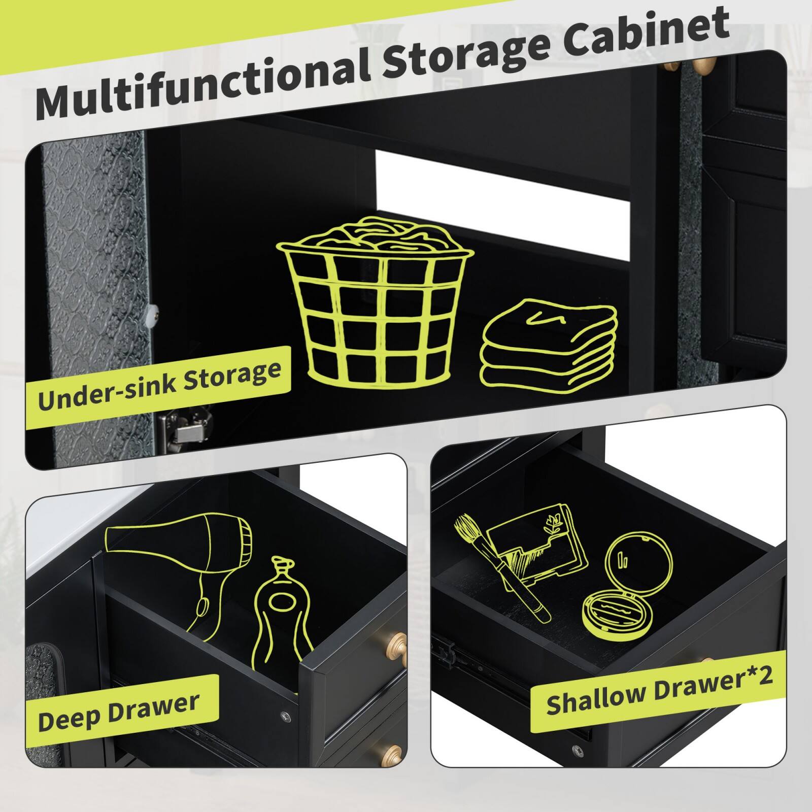 Multifunctional Storage Cabinet

- Under-sink Storage
- Deep Drawer
- Shallow Drawer*2