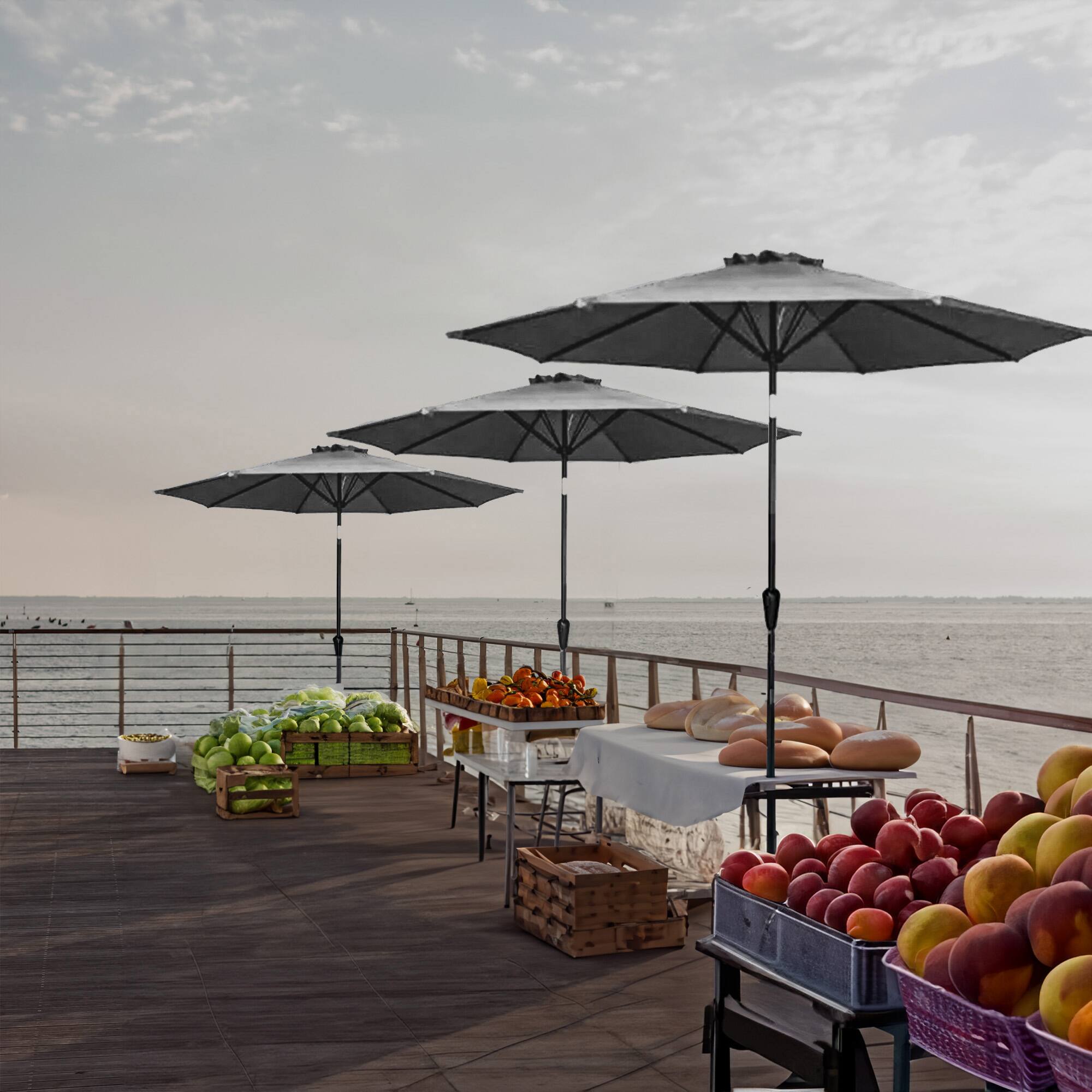 Alt View 3. Four Seasons Courtyard - Four Seasons Courtyard 9 Foot Round Olefin Fabric Belmont Market Umbrella, Navy - Navy.