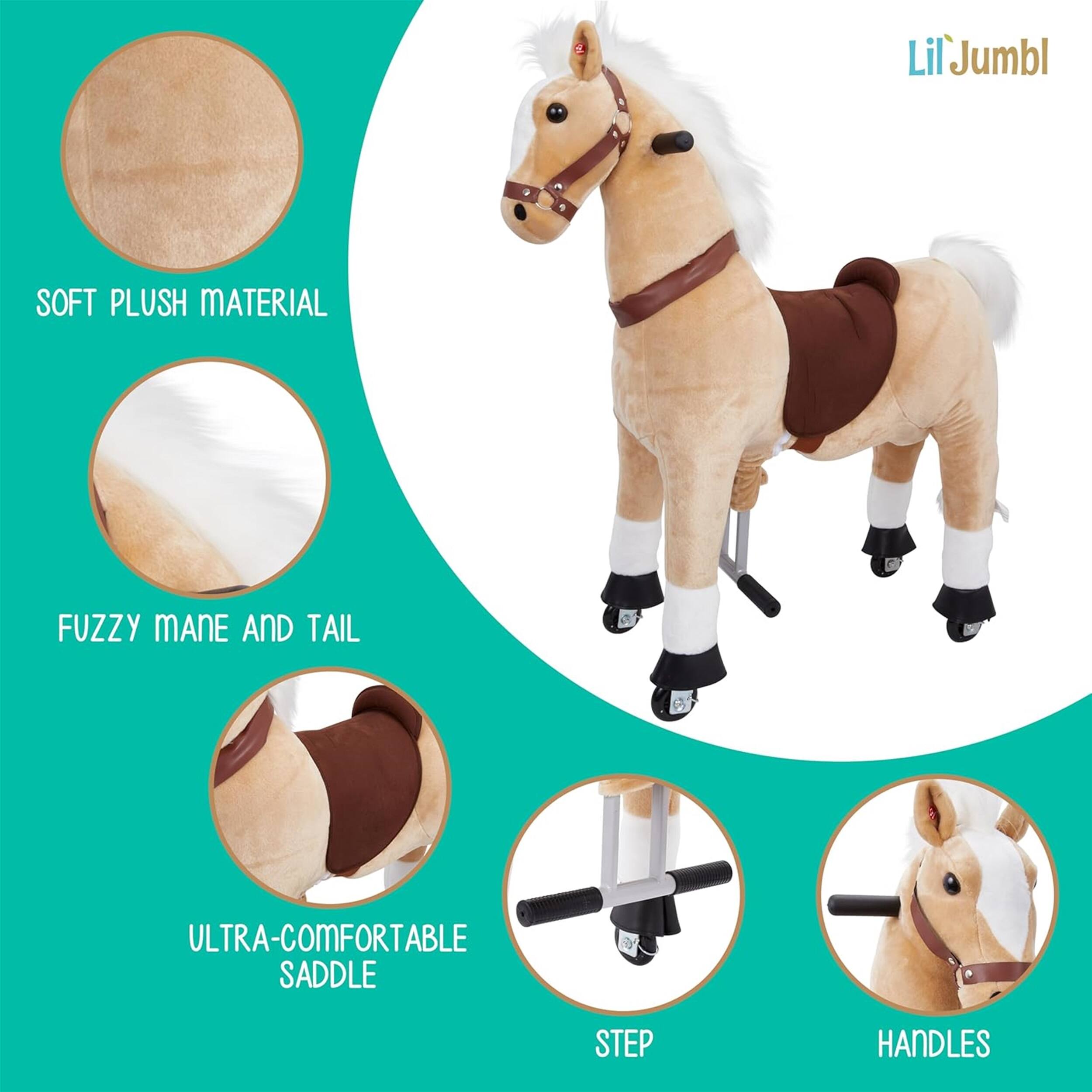 Lil Jumbl SOFT PLUSH MATERIAL FUZZY MANE AND TAIL ULTRA-COMFORTABLE SADDLE STEP HANDLES
