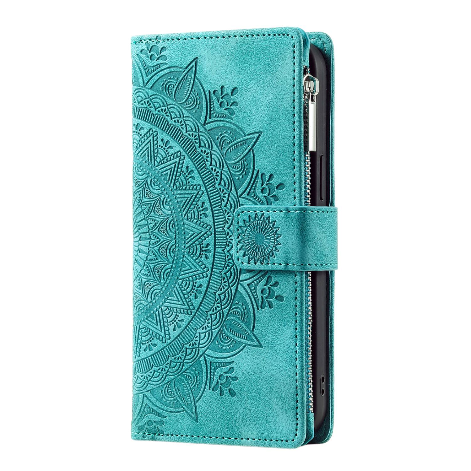 Alt View 2. Dteck - Wallet Case for Samsung Galaxy A17 5G Zipper Pocket Flowers PU Leather Flip Stand Cover With Crossbody+Wrist Strap - Green.