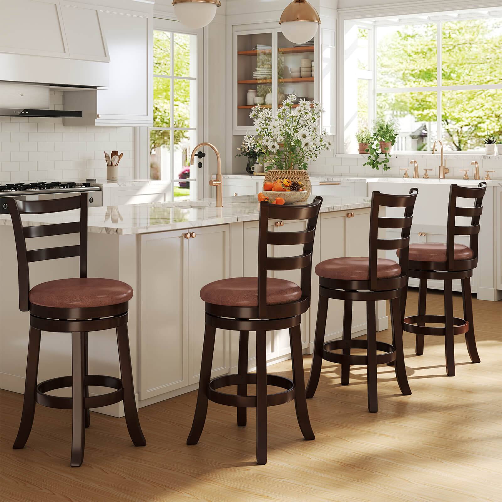 Alt View 1. Costway - Costway 26" Counter Height Swivel Barstools Set of 4 with Back, Faux Leather Seat for Pub - Cappuccino.