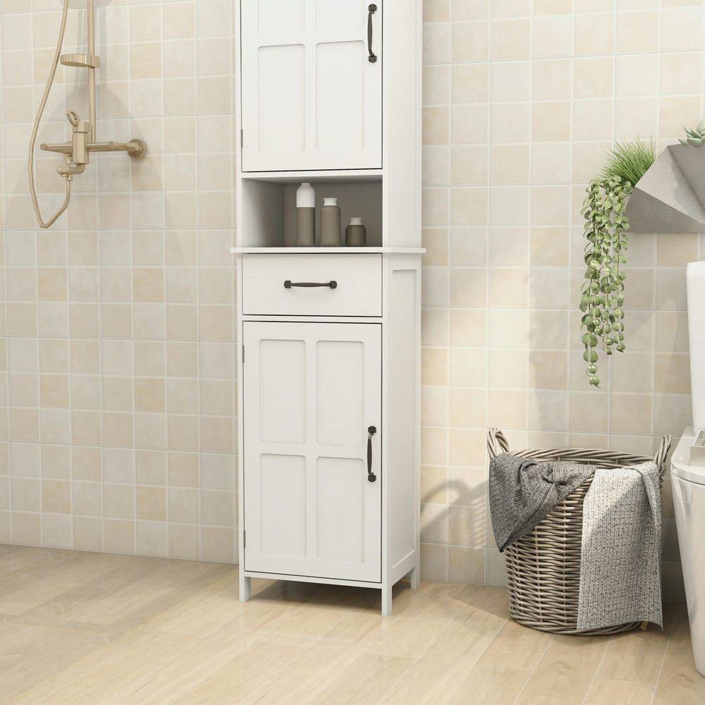 Alt View 1. Kadyn - Double Door Narrow Height Slim Floor Standing Cabinet, Floor Cabinet for Bathroom, Living Room, Entryway, Kitchen, White - White.