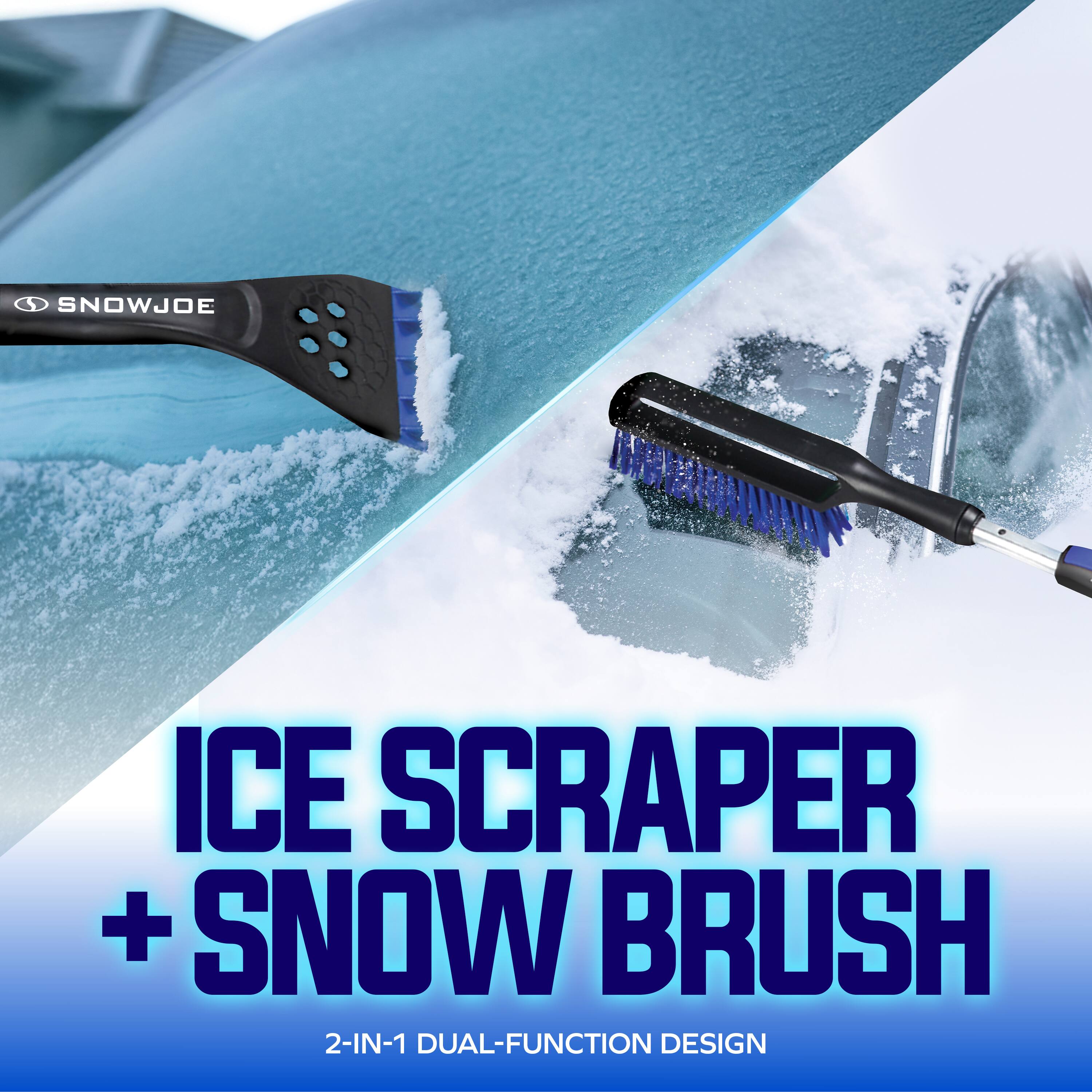 SNOWJOE ICE SCRAPER + SNOW BRUSH 2-IN-1 DUAL-FUNCTION DESIGN