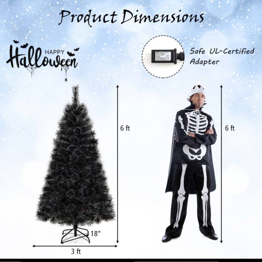 Product Dimensions

HAPPY Halloween

- Black Christmas Tree: 6 ft tall, 3 ft wide, 18" base
- Safe UL-Certified Adapter
- Skeleton Costume: 6 ft tall