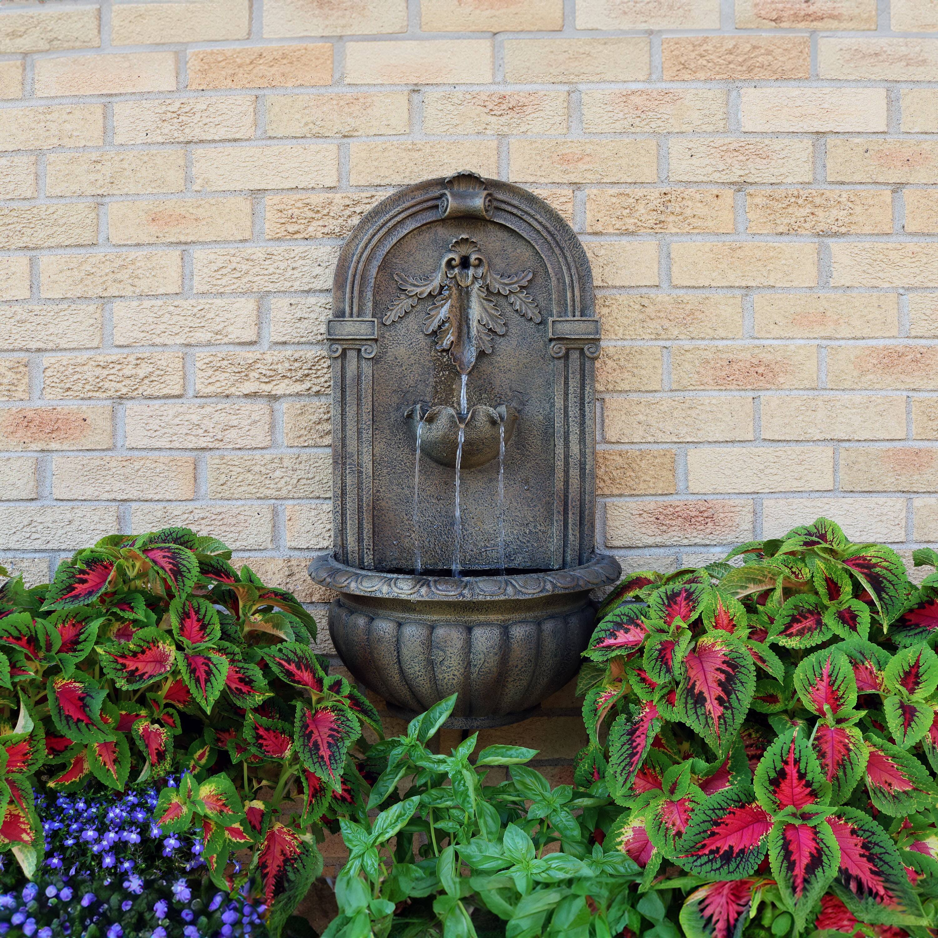 Alt View 1. Sunnydaze - Florence Polystone Outdoor Wall Fountain - Florentine Stone Finish.