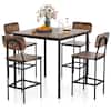 Front. Costway - 5-Piece Industrial Dining Table Set with Counter Height Table & 4 Bar Stools Black - Black.