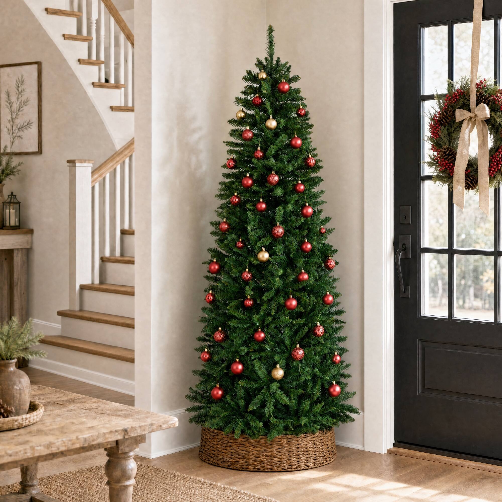 Alt View 6. Best Choice Products - Best Choice Products 7.5ft Unlit Pencil Christmas Tree, Spruce Style Holiday Decor w/ 1,075 Branch Tips, Metal Base - Green.