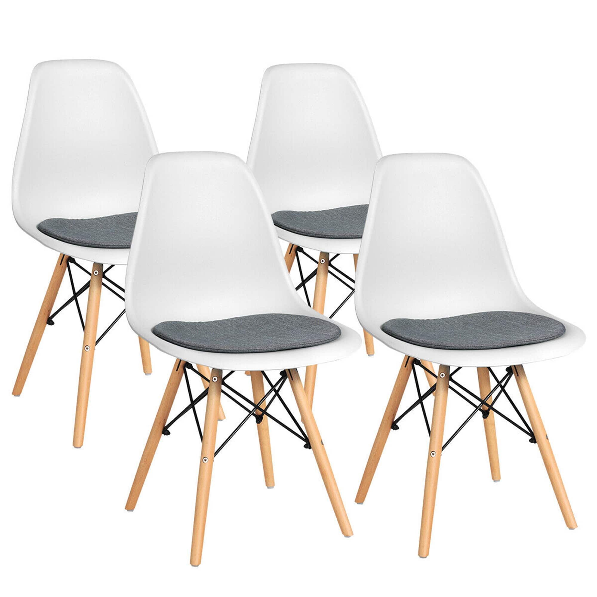 Gymax - 4PCS Dining Chair Mid Century Modern DSW Chair Furniture W/ Linen Cushion - White