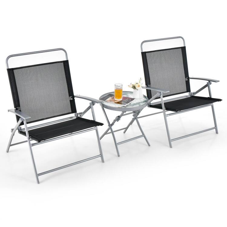 Alt View 1. Mondawe - 3 Piece Outdoor Folding Chair Set with Round Table Portable Bistro Set for Patio - Black.