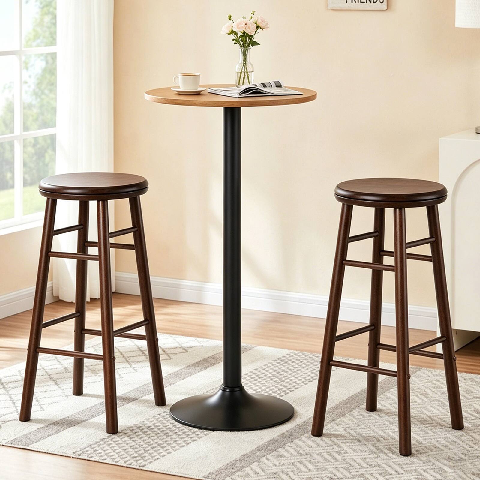 Alt View 5. Gymax - Gymax 29'' Swivel Bar Stools Set of 4 w/Backless Design Footrests & Strong Crossbars Walnut - Brown.